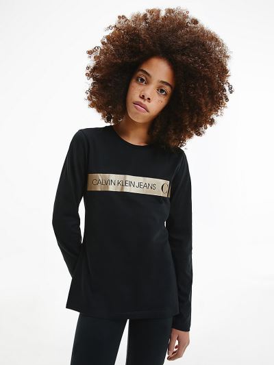 Calvin Klein Ruhák HU623706 | Calvin Klein Slim Organic Cotton Lány Hosszú Ujjú Póló Fekete